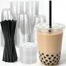 16oz Transparent Shatter-Resistant Disposable PET Plastic Cups Set (100-Pack) - Thick Stackable, Leak-Proof Dome Lids, Black Disposable Straws, Ideal for Takeaway Business, Iced Coffee, Outdoor Events