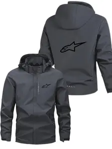 Men's Sporty Lightweight Polyester Hooded Jacket, Star Print, Front Zipper, Casual Outdoor Spring Fall Summer Coat