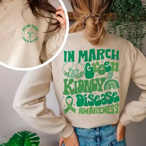 In March We Wear Green Kidney Disease Awareness Shirt, Kidney Disease Shirt, Disease Warrior Shirt, Family Support Cancer Gift, Green Ribbon Crewneck