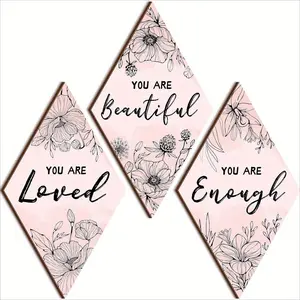Floral Pattern Wooden Wall Decoration, 3 Counts/set You Are Loved Enough Lettering Wall Art, Wall Decor for Home Living Room Bedroom, Ornaments, Creative Modern Decoration
