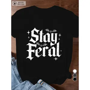 Embrace the Feral Gothic Aesthetic with Plus Size Women's Short Sleeve Sports T shirt