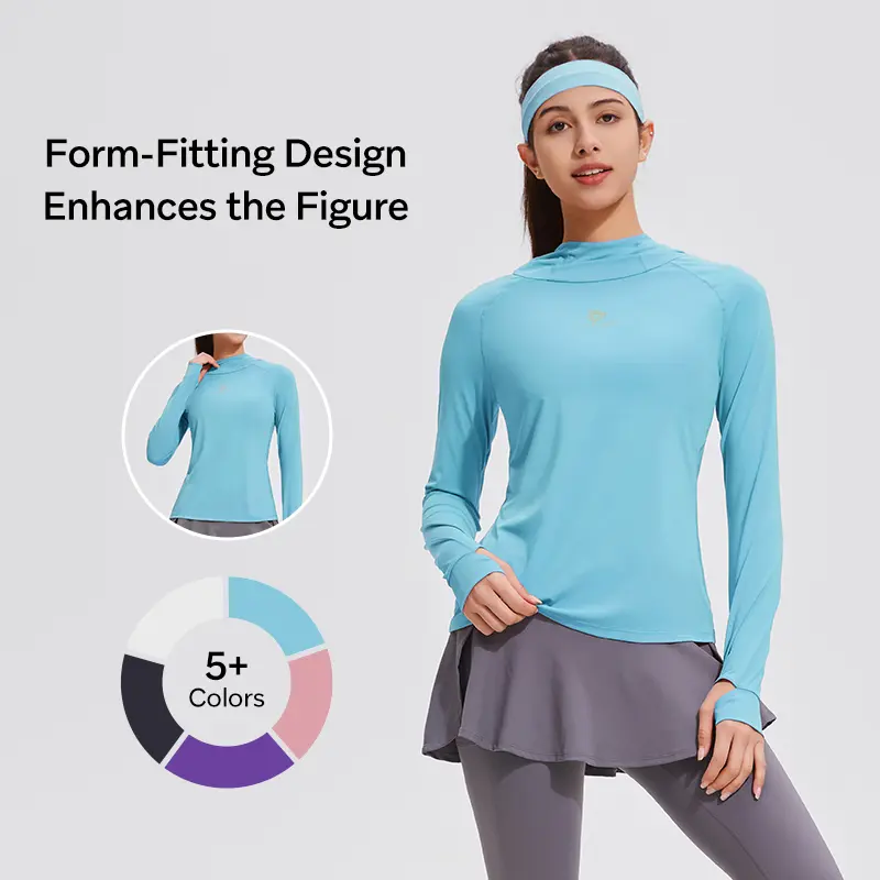 Women's Lightweight Hooded Sun Protection Jacket Quick-Dry Breathable Long Sleeve Athletic Cover Up for Running, Yoga, Gym & Outdoor