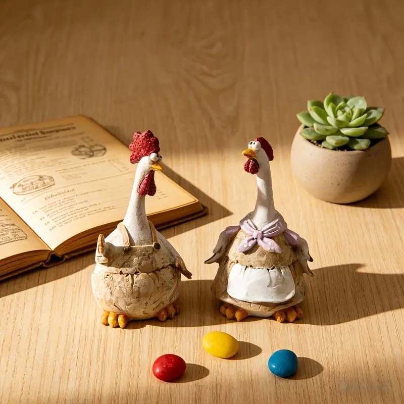 Charming Resin Rooster Ornament, American Country Farmhouse Style for Kitchen Shelf Study Desk Windowsill, Wonderful Gift for Animal Lovers Adults, US Home Decor for Mother's Day Anniversary Housewarming, Desktop Ornament