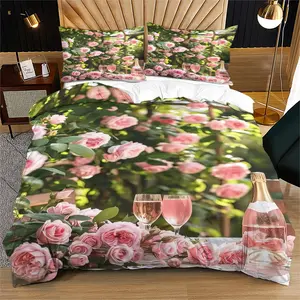 Romantic Rose Champagne Bedding Set, Soft Fabric, Comfortable Sleep Quality, Perfect Gift for Kids and Adults, Includes Fitted Sheet and Pillowcases