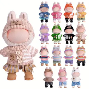 6.69inch Labubu Doll Clothes Set with 3, Stylish Fisherman Hat, Sweaters, Pants or Skirt for Bulabu Dolls, Perfect Accessories for Play & Display