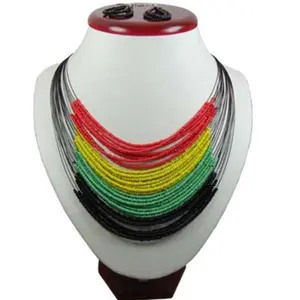 Reggae Colors Rasta Beads Layer Necklace & Ear