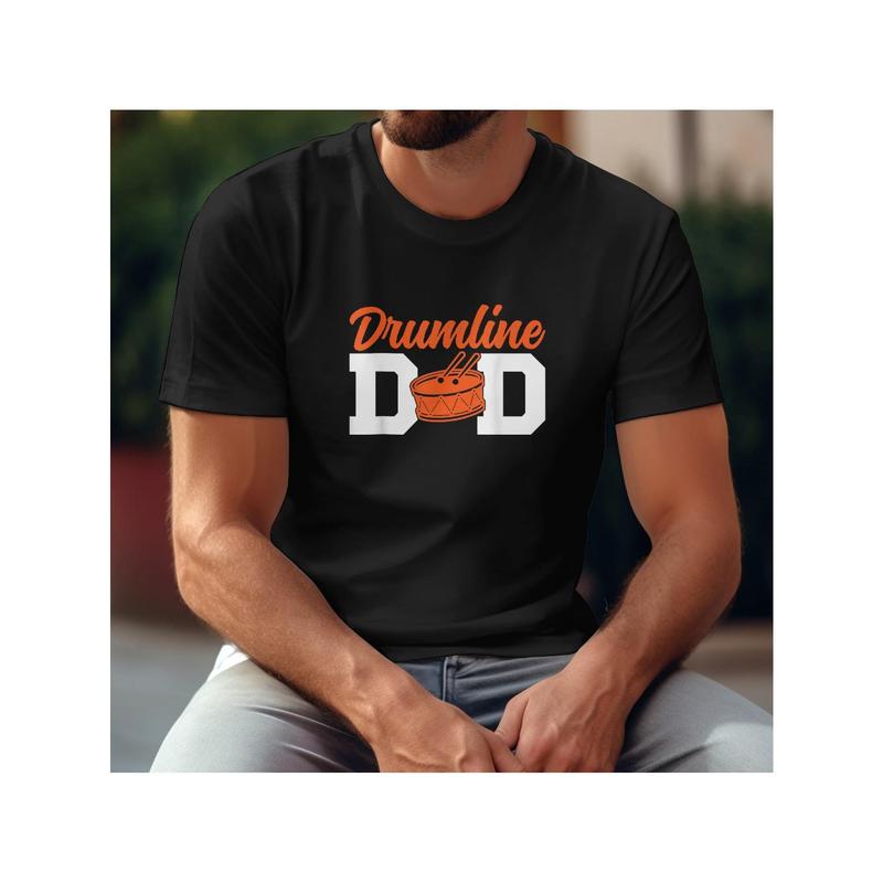 Drumline Dad Drumline Father Proud Drumline Dad T-Shirt, 100% Cotton, Single Side Printed, Black Short Sleeve T-shirt, Gift for Family Friends, S-XXXL, 1 pc, Fabric Weight 180g