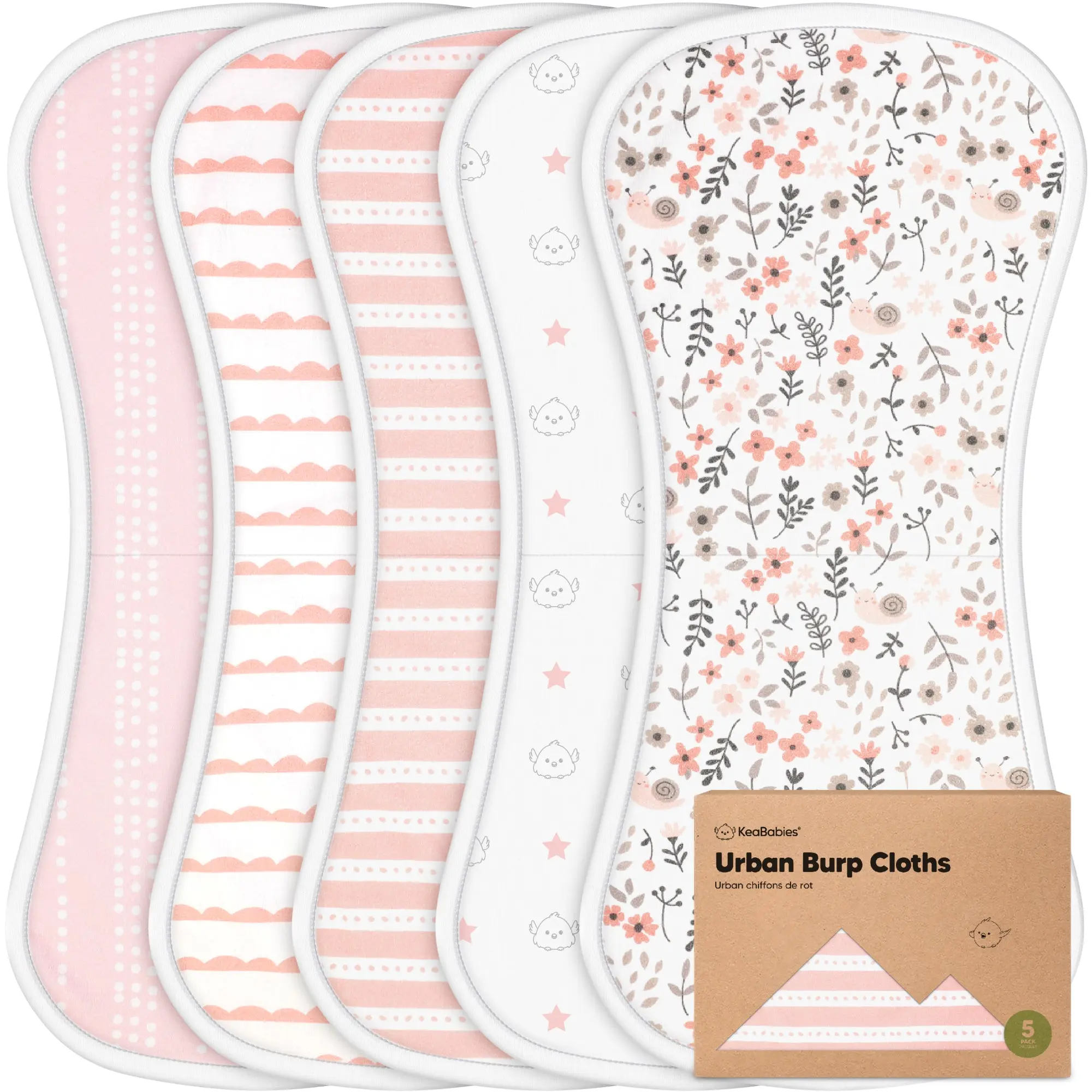 Organic Burp Cloths Baby Boy & Girl - 5-Pack Super Absorbent Cotton Burping Cloths for Babies, Soft & Plush Newborn Spit Up Rags, Infant Towels for Milk Spit Up, Unisex, Large 21" x 10"