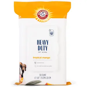 Arm & Hammer for Pets Heavy Duty Multipurpose Bath Wipes for Dogs, Travel Size, Mango Scent | All Purpose Dog Wipes Remove Odor & Refresh Skin for Pets | 30 Ct Pack of Travel Pet Wipes Fetch for Pets