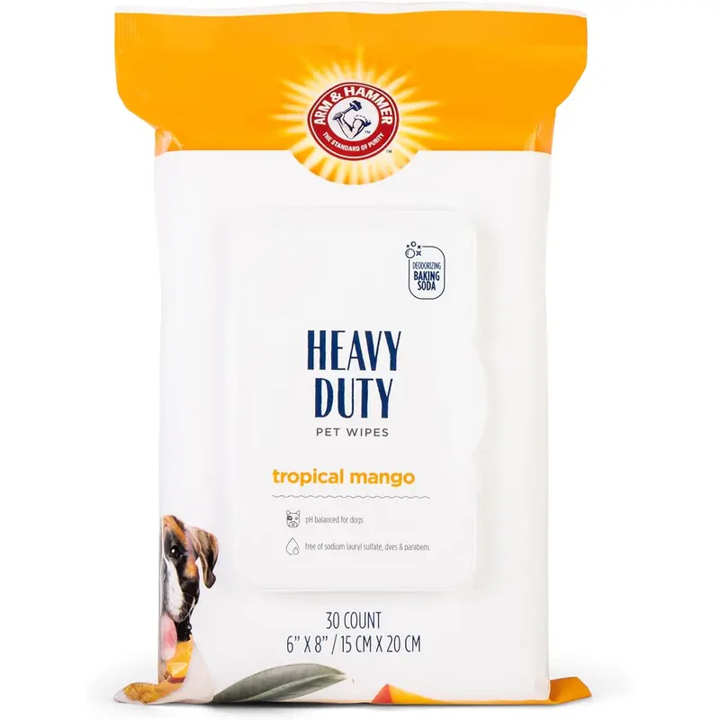 Arm & Hammer for Pets Heavy Duty Multipurpose Bath Wipes for Dogs, Travel Size, Mango Scent | All Purpose Dog Wipes Remove Odor & Refresh Skin for Pets | 30 Ct Pack of Travel Pet Wipes Fetch for Pets