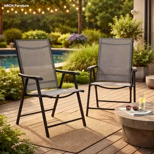 ARCH Stackable Foldable Outdoor Patio Chairs (Set of 2) - Steel Frame, Mesh Fabric, Hard Armrests, Portable Outdoor Patio Furniture for Deck, Garden