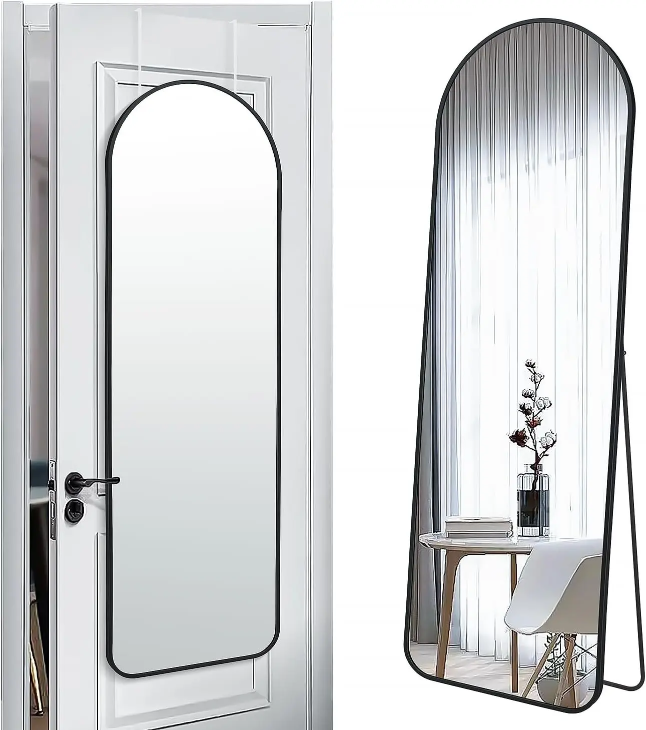 57x20 Door Hanging Full Length Mirror, Floor (Height 5.7ft just  in1.3ft) Wall Mounted Metal Frame Arch Dressing Mirrors for Bedroom Bathroom Living Room 57 inch Black