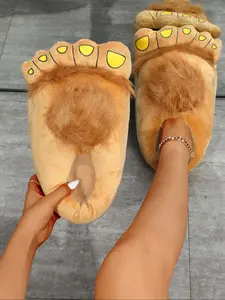 Cute Fun Home Prank Slippers, Silent Indoor Non-Slip Sole, Women's Plush Slip-On Shoes, Casual Fall & Winter Footwear