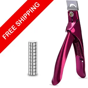 Acrylic Nail Cutter with Magnet Sizer & Length Measurement,Adjustable Stainless Nail Trimmer for Salon Home Nail Art, Professional Nail Clippers for Precise Manicures(Violet Red)