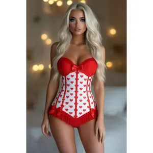 Lavish White & Red Hearts Lycra Hook & Eye Back Closure Bustier
