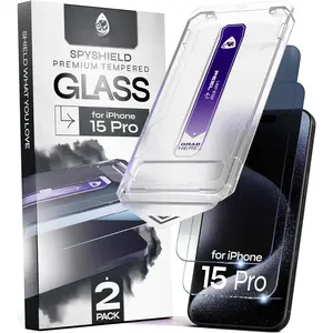 for  15 Pro  Screen Protector (2Pack), Easy Auto-Dust & Align Install Kit, 6.1" Tempered Glass, 9H Hardness,  Protection, Case Friendly, SpyShield