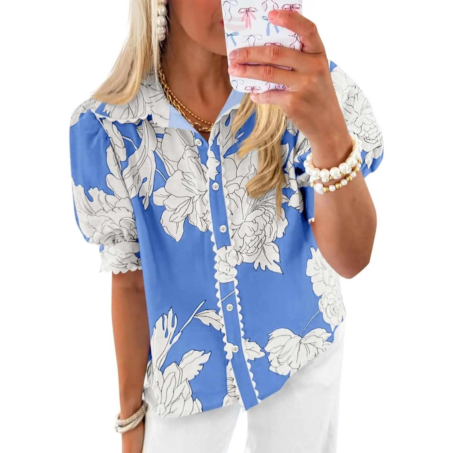 Cicy Bell Womens Puff Sleeve Button Down Shirts Floral Print Summer Casual Tops Boho Loose Fit Collared Blouse Cicy Bell Womens Puff Sleeve Button Down Shirts Floral Print Summer Casual Tops Boho Loose Fit Collared Blouse