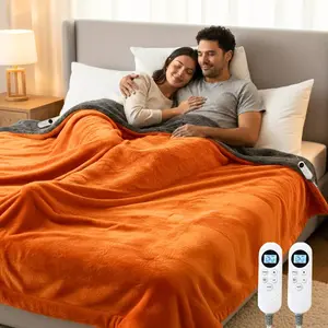 Heated Blanket Electric Blanket  90"x100" Dual Control Flannel Heating Blanket with 12 Heat Levels 12H Timer Auto Shut-Off Overheat Protection Soft & Cozy Machine Washable