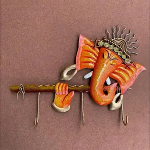 Metal Ganesh Ji Keyholders - 8inx10in, Perfect for Home Organization (hand painted and very unique return gifts for any occasion)