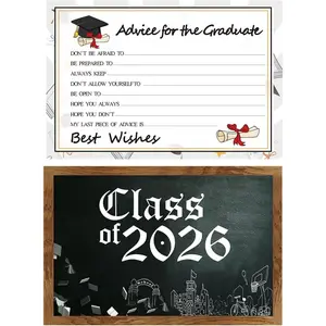 Graduation Wish Cards - 50PCs 4x6in High School College Senior Party Supplies 2026 Decorations Double-Sided Matte Cardstock with Black White Gold Design