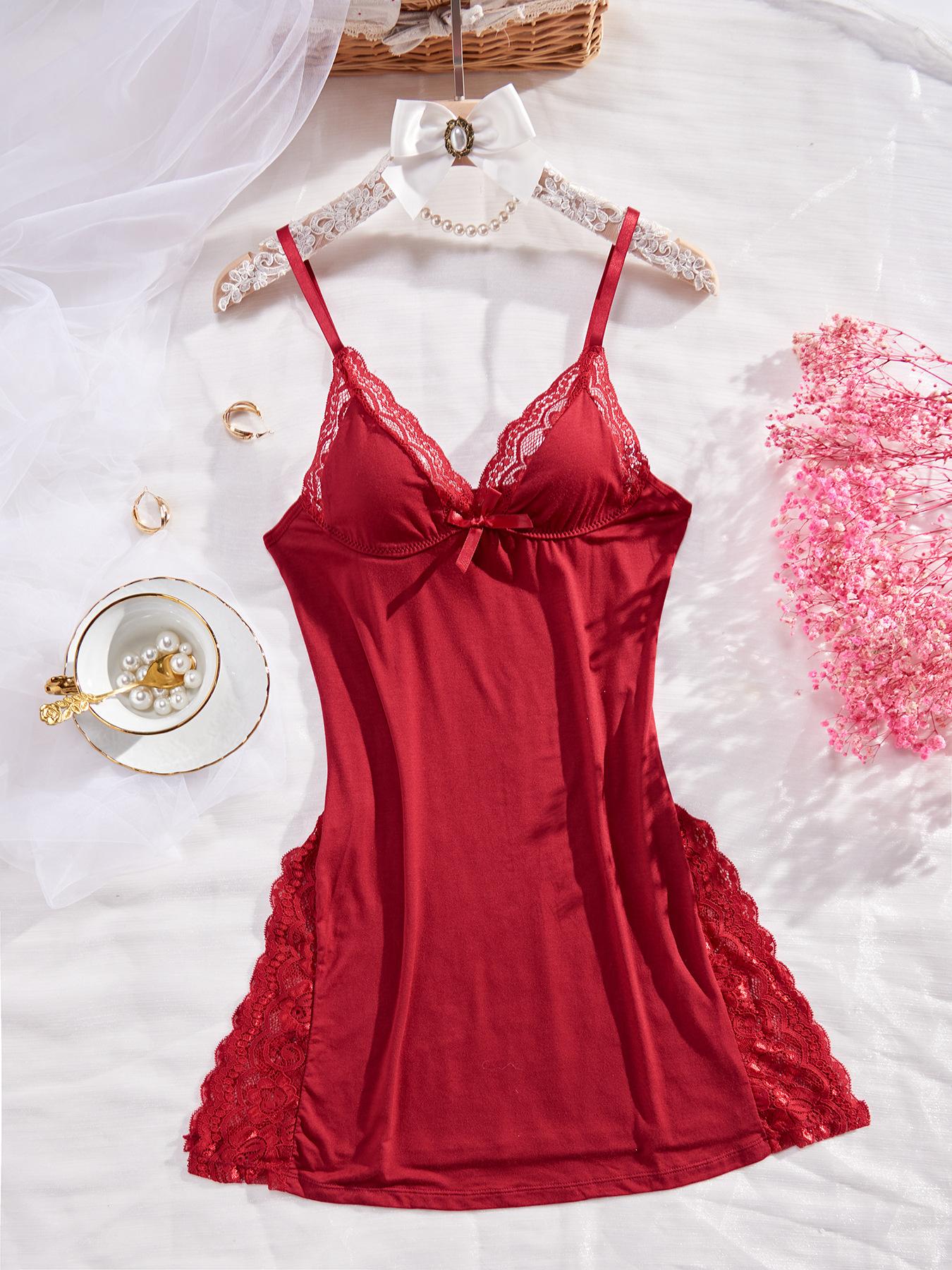 Women Leopard Print Lace Chemise Nightgown V Neck Sleep Dress with Thigh High Slit Womens Lingerie