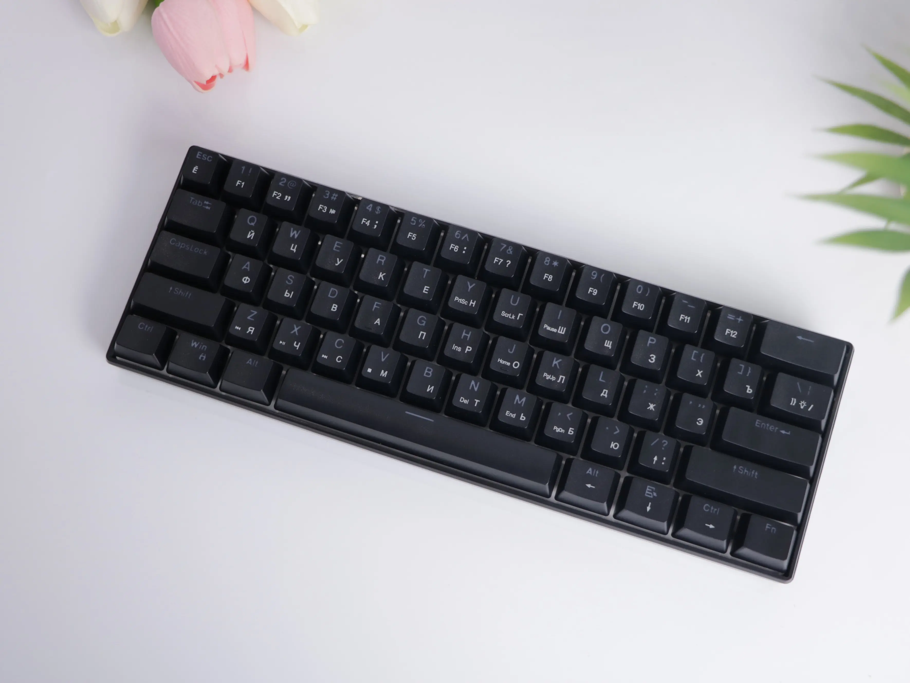 61-Key Solid Black Mechanical Keyboard - 60% Compact Tri-Mode Wireless Hot-Swappable RGB Backlit Mini Gaming Keyboard for Laptops, Cordless Mouse