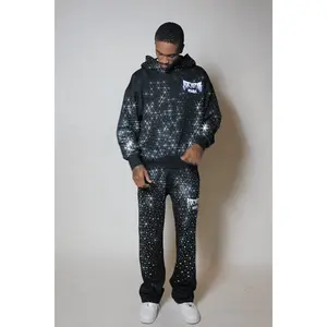 Twinkle Black/Clear Rhinestone Hoodie Relaxed Track Set