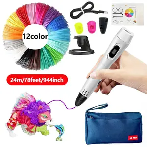 All-in-1 3D Pen Starter Kit for Beginners, Includes 12-Color Refill Filaments, Template Book, USB Cable & User Manual, Easy-to-Use 3D Printing Supply for Office & Hobby Use