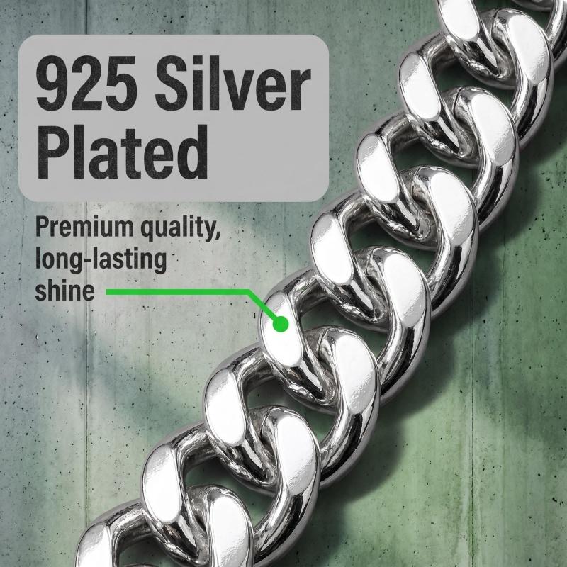 925 Silver Plated Cuban Link Chain Necklace,0.394 Inch Wide High PolishedSmoothCurb Chain,19.69/21.65/23.62/25.59 Inch,Secure Anti-Lose Lock Clasp,Heavy Duty Street Hip Hop Jewelry Gift evry jewels valentines day for her chic minimalist romantic fanci me