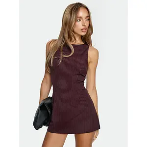 Yumiko Romper Burgundy Pinstripe