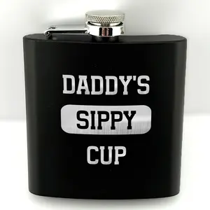Craft & Clan Daddy's Sippy Cup 6 oz Stainless Steel Hip Flask for Men - Personalized Laser Engraved Matte Black Liquor Flask - Perfect Gift for Dad on Birthdays - Drinkware