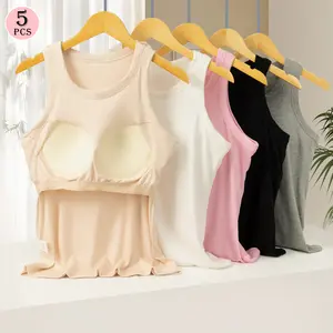 5-piece set: One-piece camisole vest with built-in chest pad for layering