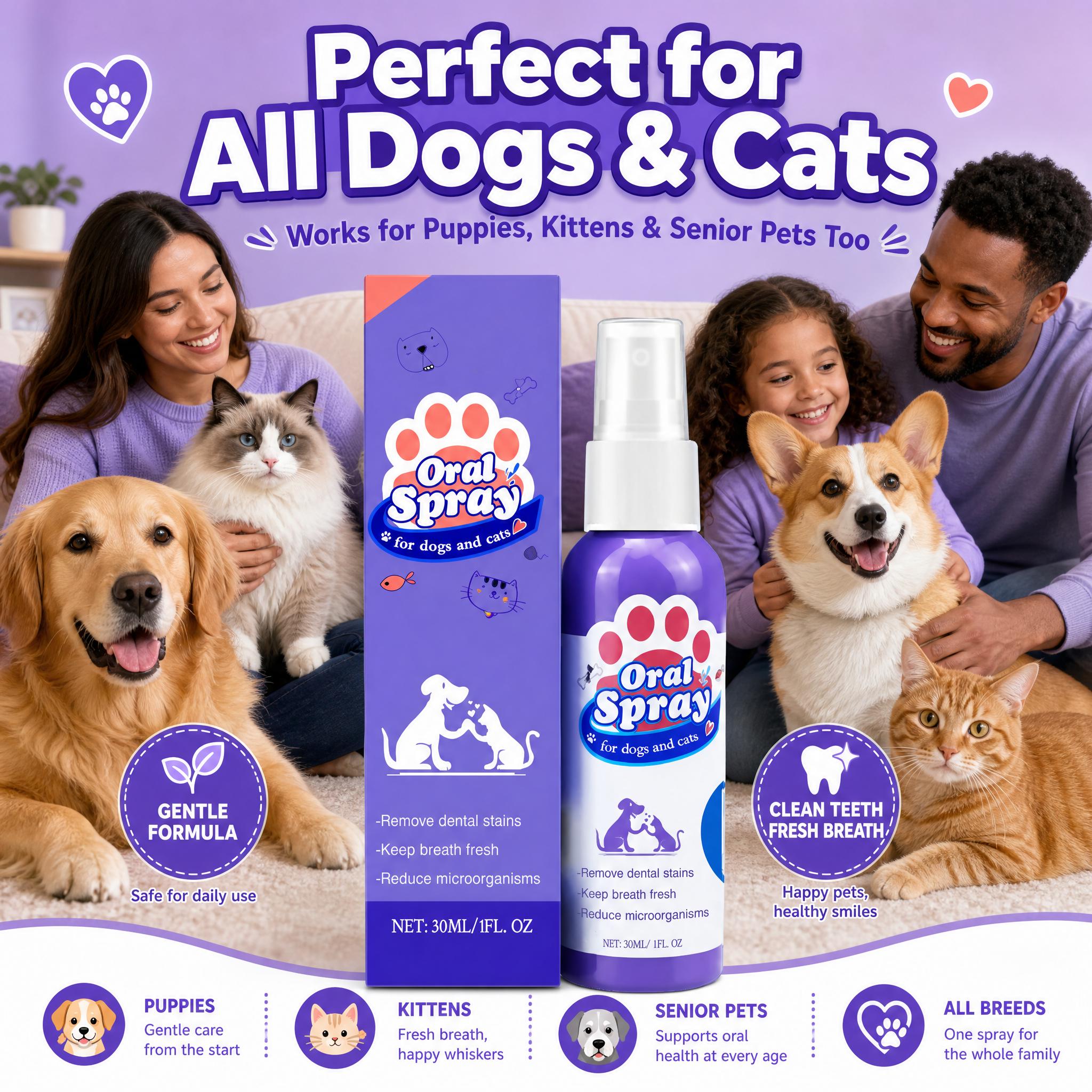 Dog Dental Care Spray, Vet-Trusted Breath Freshener & Teeth Cleaning Spray, Pet Oral Spray, Teeth Cleaning Spray for Dogs and Cats,  Supports Gums Oral Health, Dental Spray with Probiotics, Fresh Breath,up, No Brushing
