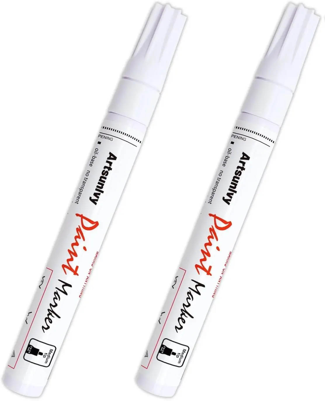 Oil-Based White Permanent Paint Pens - 2-Pack Medium Point Waterproof Rainproof Markers for Tire & Automotive Use, Art, Scrapbooking, Coloring Books, Planners, Craft Office Supplies