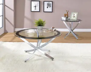 Brooke Round Coffee and End Table Set Chrome