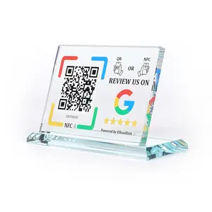 Crystal Display Stand with NFC Chip & QR Code - Compatible with Google Business Page Easy Access for Customer Reviews, for iPhone & Android, No Monthly Fees, One-time Purchase for Lifetime Use