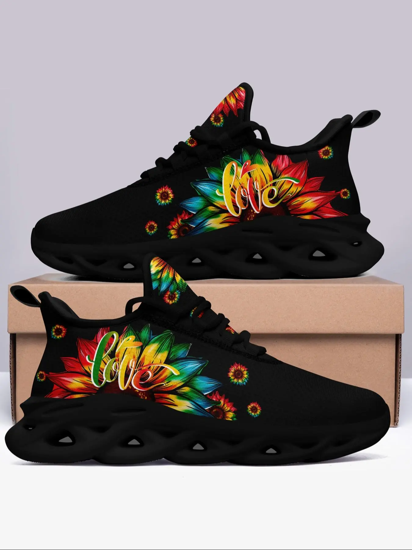 Women's Fashionable Sunflower Print Round Toe Sneakers, Casual Jogging Shoes, Casual Comfortable Soft Sole Sports Running Shoes, All-match Round Toe Shoes for Daily Wear
