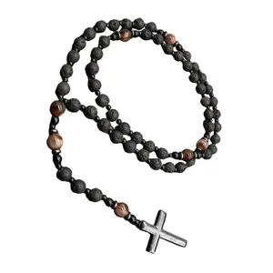 Handmade Tigers Eye Stone Necklace Crosses Pendant Mens Spiritual Accessory