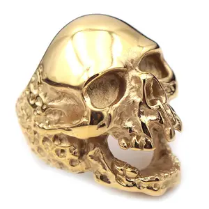 Jewelry Men's Stainless Steel Gold Tone Gothic Skull Rings, Domineering, Biker, High Polished