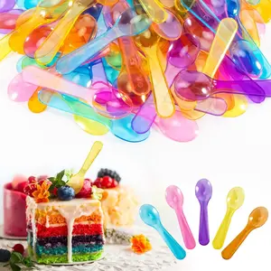 100PCS Dessert Spoons Disposable Spoons Plastic Disposable Cutlery Small Plastic  For Ice Cream Cake Jelly Pie Yogurt Dessert For Party Celebrations Multi-Color