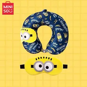 MINISO Minions Travel Neck Pillow & Eye Mask Set - Comfortable, Fun for Kids - Ideal for Air Travel, Road Trips