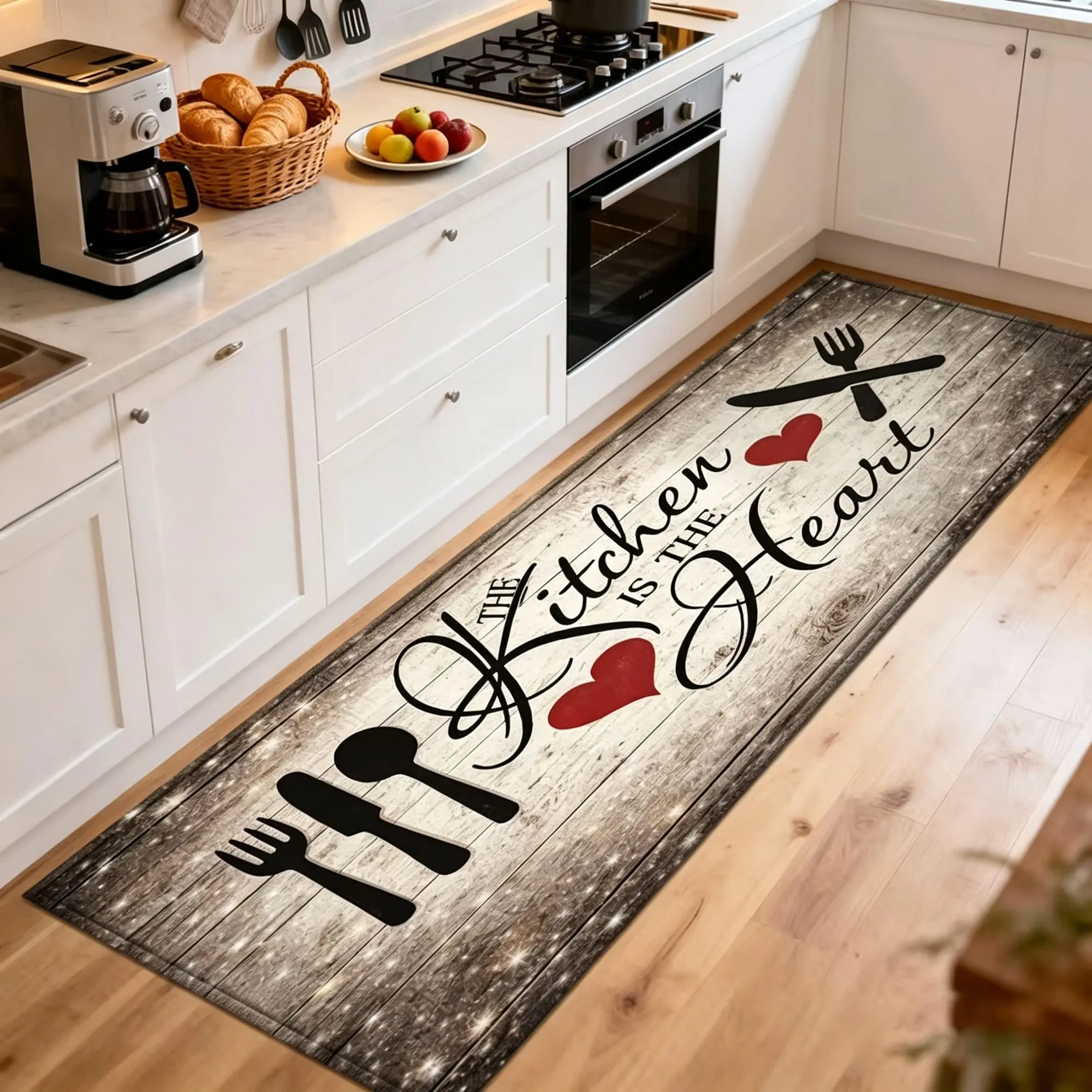 1pc Kitchen Hallway Runner Mat, Cutlery Heart Kitchen Art, Home Decor Runner Mat for Hallway and Bedside, Suitable for Rooms, Laundry Rooms, Balconies act