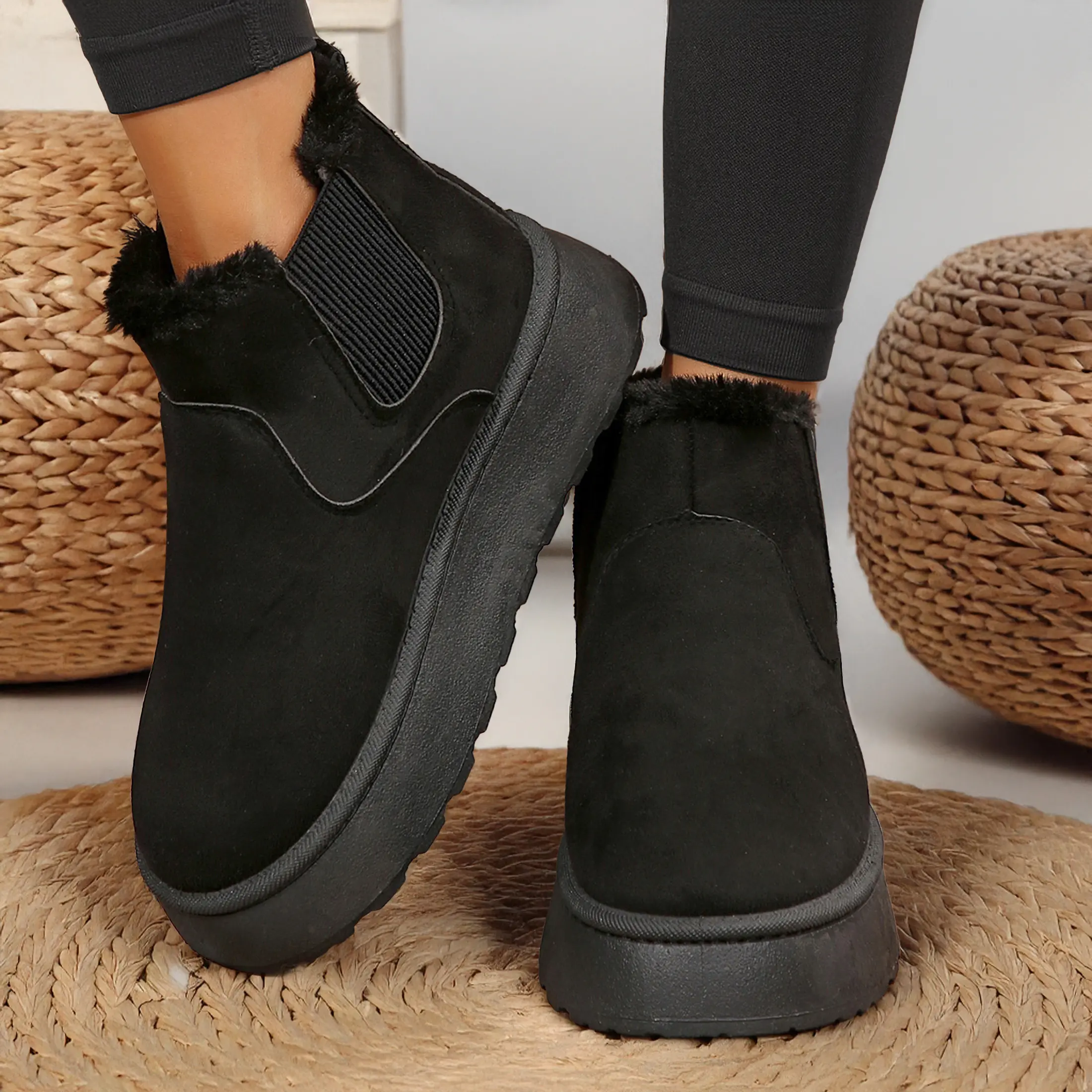 Women's Warm Fleece-Lined Boots Platform Suede Winter Warm  Ankle Footwear Indoor Outdoor Shoes