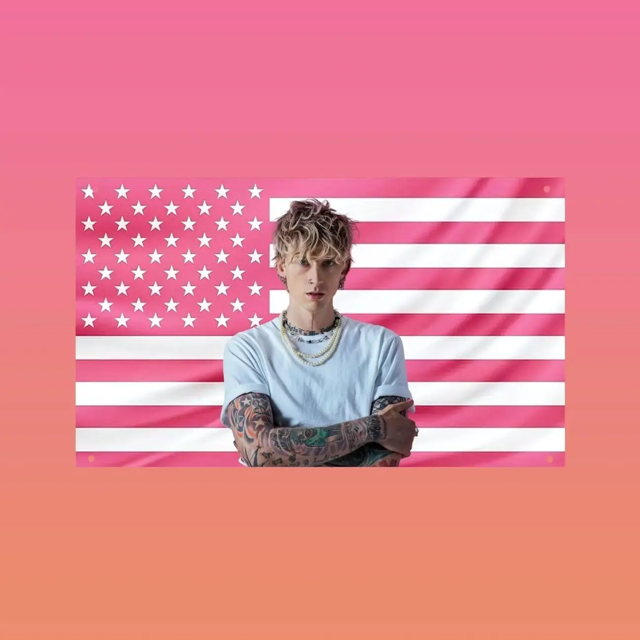 MGK Pink American Flag – Machine Gun Kelly Wall Flag | Pop Punk Aesthetic Dorm Frat Room Decor