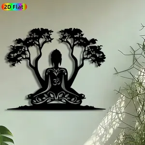 1pc Meditating Buddha Under Bodhi Tree Metal Wall Art, Om Symbol Buddha Statue Mural, Intricate Craftsmanship, Perfect for Diwali, Yoga Retreat Decor, Perfect for Living Room Yoga Studio Bedroom Decor, Ideal Gift for Spiritual Decor Enthusiasts.
