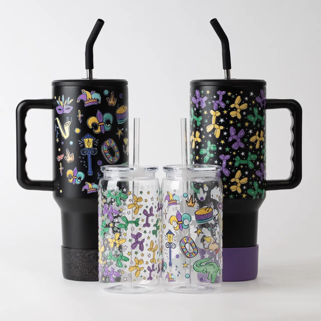 Mardi Gras 40oz Glass Tumbler with Lid and Straw, Iced Coffee Drinkware, Gift for Her, Acrylic Tumbler, water bottle for women, iced coffee cup, Mug, Glossy, Insulated Water Bottle