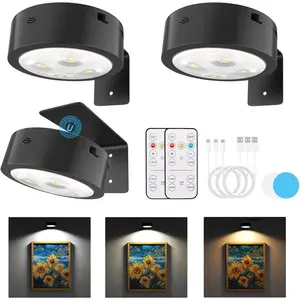 Rechargeable Battery Magnetic Picture Lights for Wall with 3 Color Temps, Remote and Dimmable Timer Art Display Light for Picture Frame Portrait 3-Pack