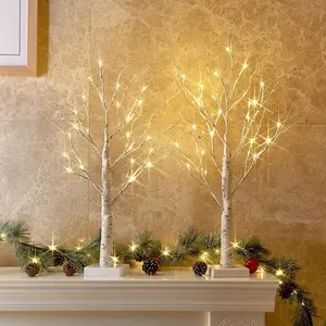 Decor, 2FT Birch Tree with LED Lights, Warm White Light up Tree Lamp, Artificial Trees for  Table Inside,  , Timer (2PK)