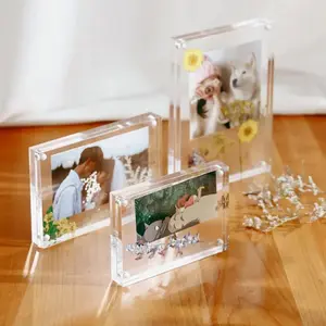 Popular transparent magnetic crystal photo frame Decor Light Glass Plastic Room Sheets White