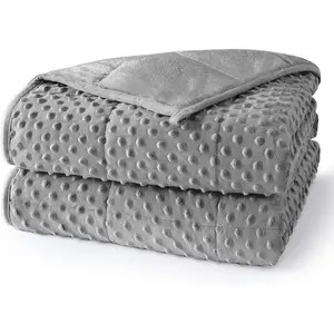 Weighted Blanket for Adults  Size 15 lbs, Soft Cooling Minky Dot Heavy Breathable Blanket for -Season, Washable Weighted Throw with Glass Beads, 60 x 80 Inches, Grey